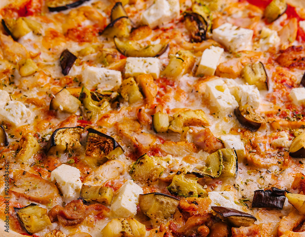 Healthy vegetables vegetarian pizza with grilled zucchini and eggplant slices Healthy vegetables vegetarian pizza with grilled zucchini and eggplant slices