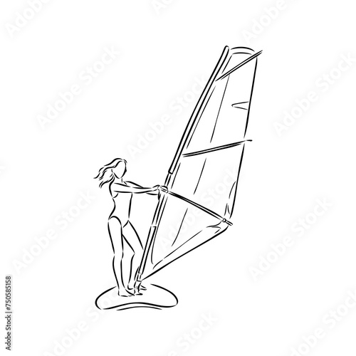 Windsurfing sketch. Vector illustration. windsurfing vector