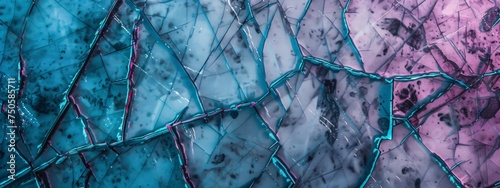 abstract pattern that resembles ariel view of cracked ice, cracks have teal and magenta colors