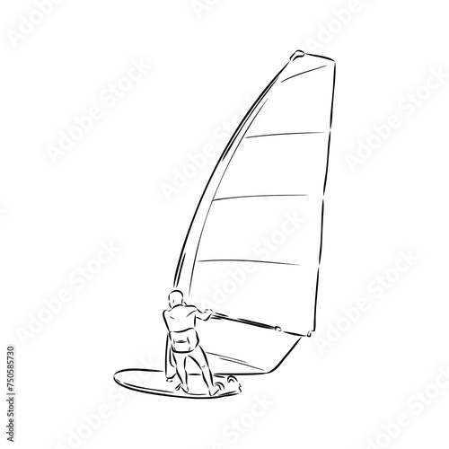 Windsurfing sketch. Vector illustration. windsurfing vector