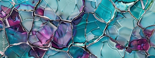 abstract pattern that resembles ariel view of cracked ice, cracks have teal and magenta colors photo