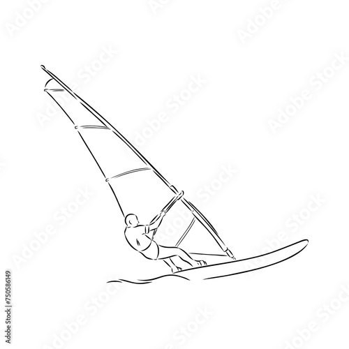 Windsurfing sketch. Vector illustration. windsurfing vector