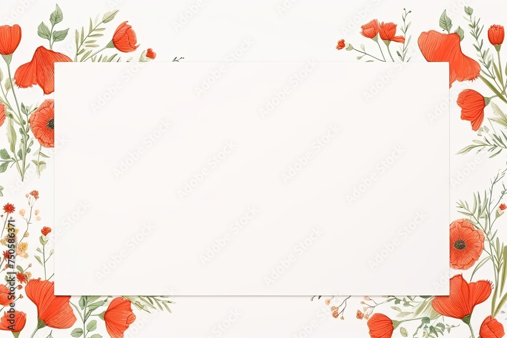 Vivid red poppy flowers gracefully frame the edges of a pristine white background space Vivid red poppy flowers gracefully frame the edges of a pristine white background space
