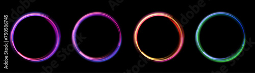 Light circle with light rays. Colorful frame background with colorful highlights. Vector