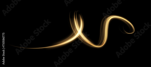 Abstract light speed light effect. Golden wavy path of light. Golden wavy spiral lines vector overlay effect. Vector 10 EPS