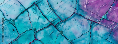 abstract pattern that resembles ariel view of cracked ice, cracks have teal and magenta colors