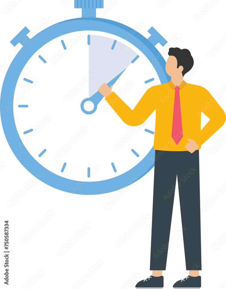 Man looking at stopwatch and counting seconds, Marketing project launch optimization and perfect timing concept,

