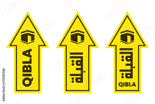 set of qibla sign direction for mosque or prayer room isolated