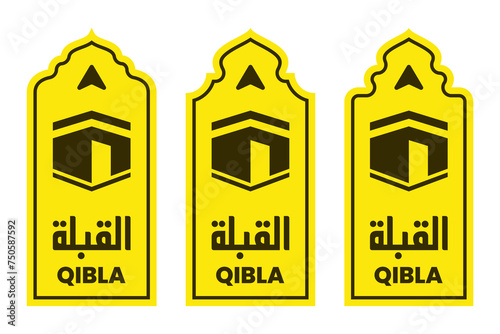 set of qibla sign direction for mosque or prayer room isolated