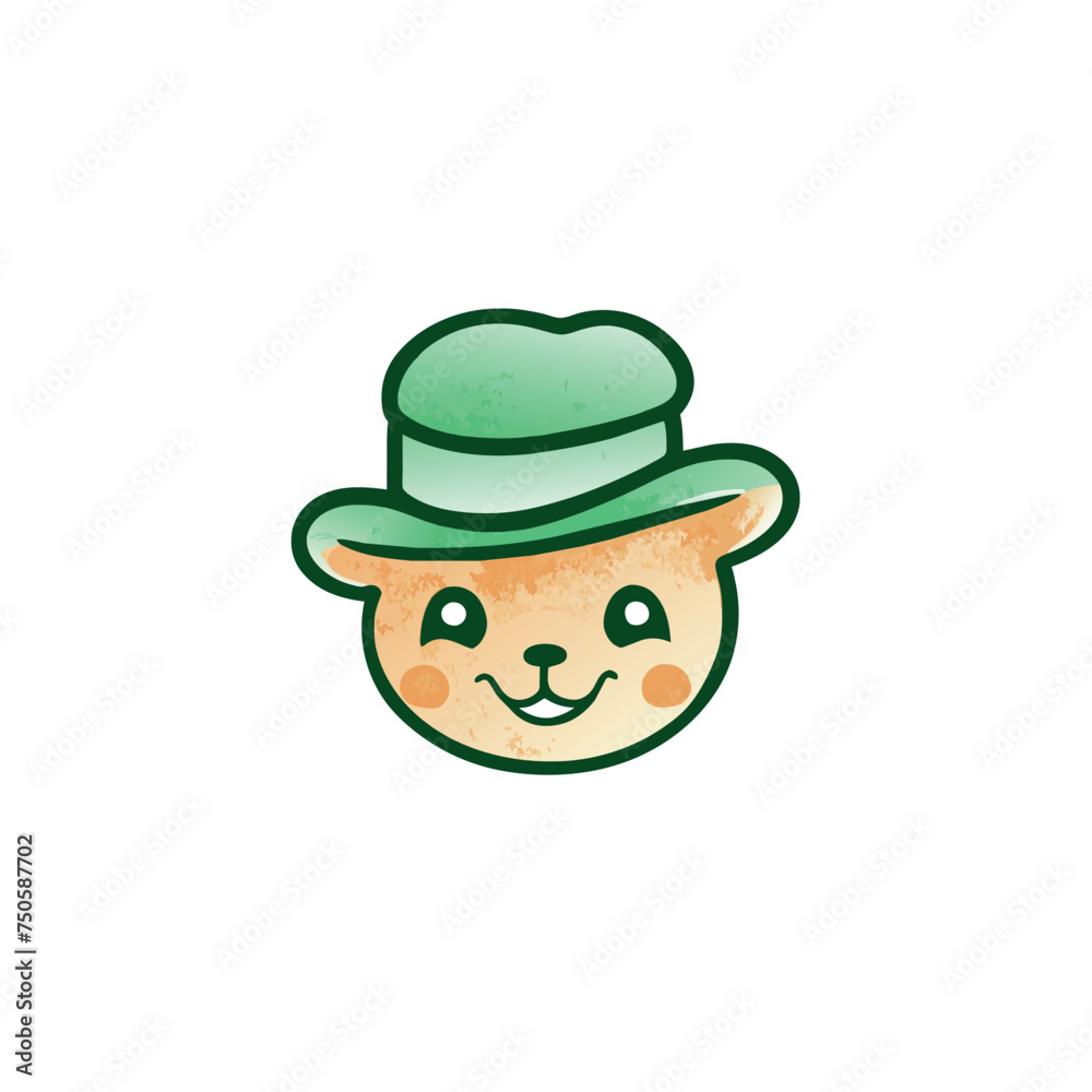 minimalistic illustrative medium detail logo camping goods store logo greengo company name the head of a tourist in a cap, without a body watercolor style, vector illustration kawaii