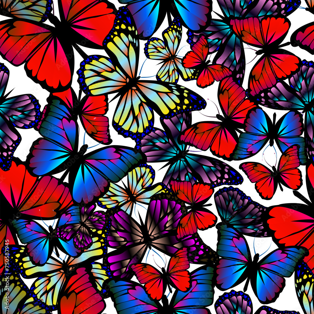 Seamless pattern of butterflies. hand drawing. Not AI, Vector illustration