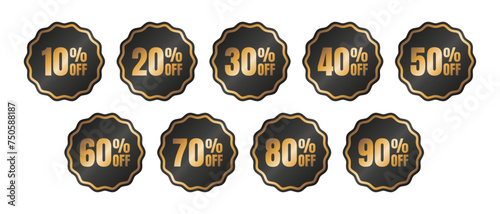 Black and gold discount stickers. Vector and PNG on transparent background. photo