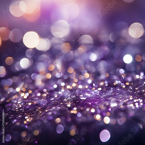 Abstract background featuring sparkling white glitter over purple bokeh background
