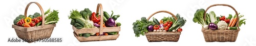 set of vegetables in baskets isolated on transparent background