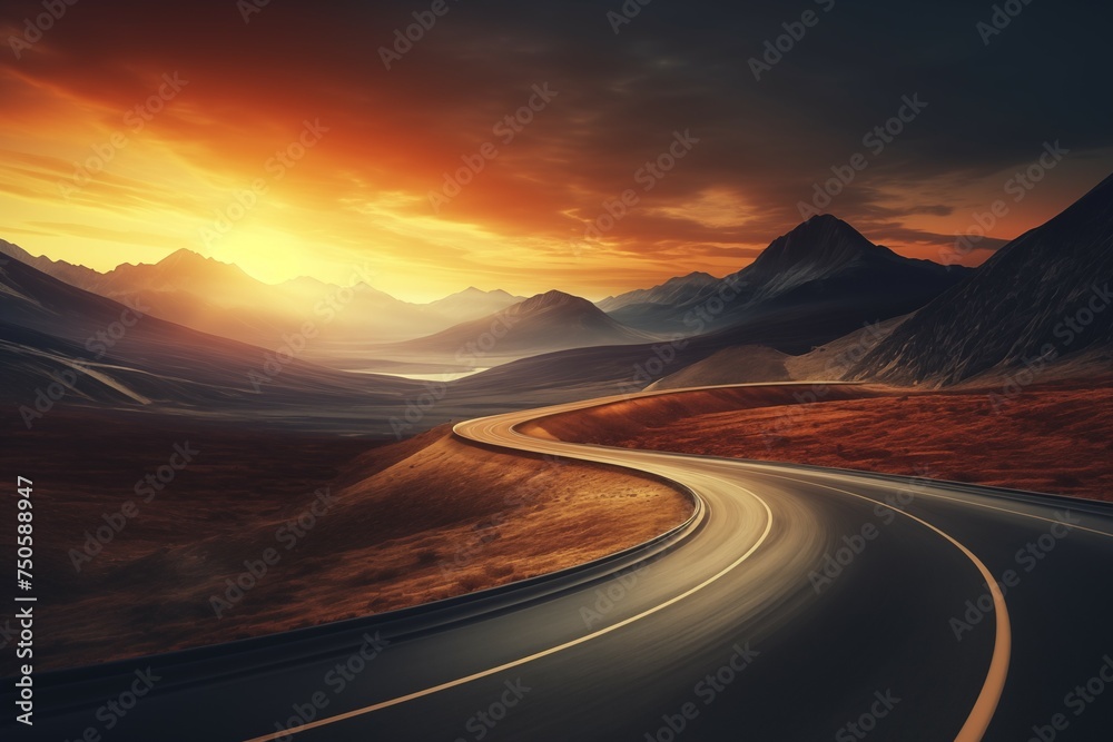 winding road and mountain on blurred soft background for travel and relax design