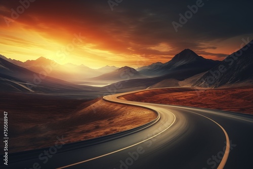 winding road and mountain on blurred soft background for travel and relax design © kenkuza