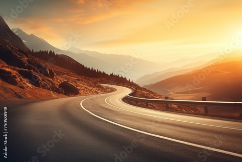 winding road and mountain on blurred soft background for travel and relax design photo