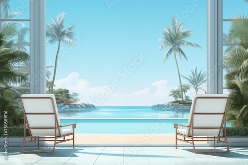 beach chair and swimming pool in front of pool villa background for beautiful and relax design