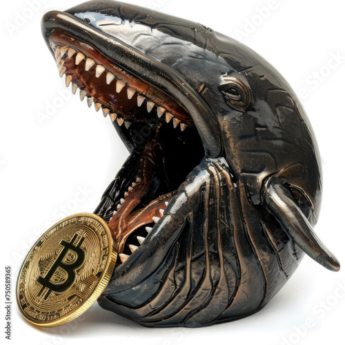 Whale eating Bitcoin. Concept of big money, cryptocurrency, traders, investors, big player in the market  © Jasmina