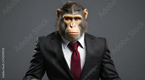 Default Crazy looking ape or monkey in smart business suit and 0. Genrative.ai 