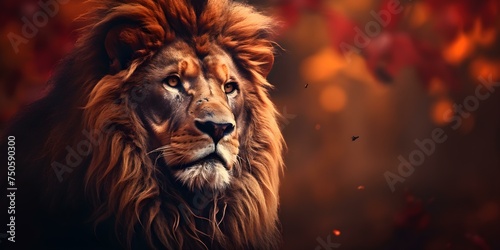 A majestic lion adorned in elegant red exudes power and poise. Concept Wildlife Photography  Lion Portrait  Nature s Majesty  Animal Elegance  Red Aesthetic
