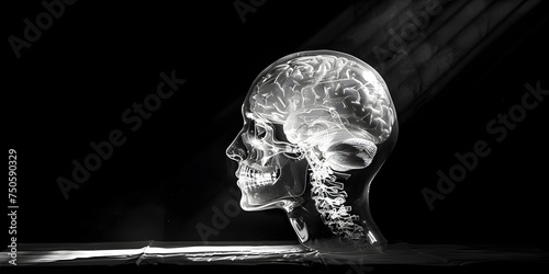Skull and head anatomy model with black and white color black background