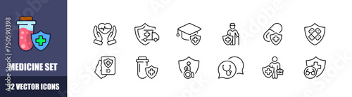 Medicine icon set. Linear style. Vector icons