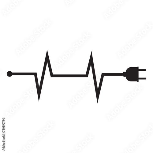 Electrical power plug with a long curved cord. Current and voltage symbol. Electric power. Vector EPS 10.