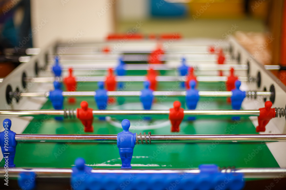 Table football game, Soccer table with red and blue players