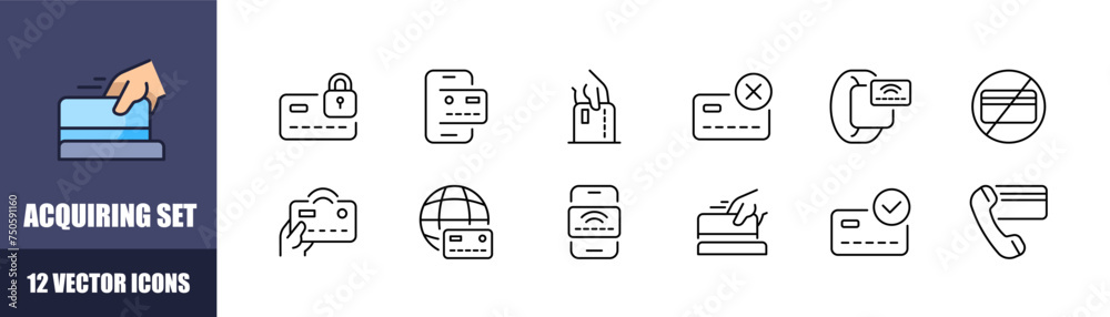 Acquiring icon set. Linear style. Vector icons Acquiring icon set. Linear style. Vector icons