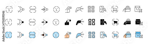 Scanning icon collection. Scan icon set. Linear, silhouette and flat style. Vector icons