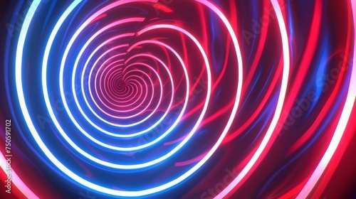 an 80s cartoon background, hypnotic spiral, CG animated, red white & blue neon colors, retro synthwave aesthetic