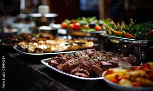 Amazing catering food, banquet table with different delicious foods on luxury celebration or wedding