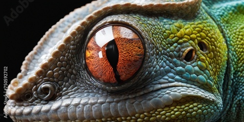 Close-up of the eye of a green iguana. Macro