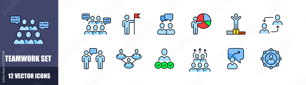 Teamwork icon set. Flat style. Vector icons