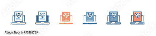 laptop online health care report icon set cardiology heartbeat medical prescription vector illustration for web and app
