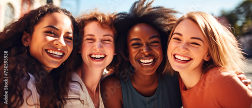a group of young women are posing for a picture together and smiling