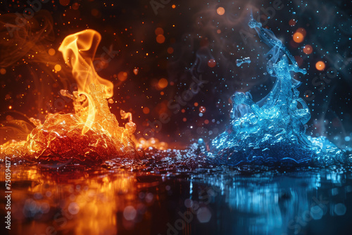 Dramatic vivid fire and smoke abstract background 