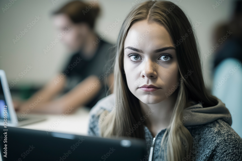 students using laptops, possibly in a classroom or study setting, ai generative