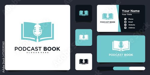 Podcast books logo design template and bussines card. Premium Vector