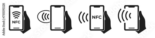 NFC icon set. NFC payment with mobile phone. Vector photo