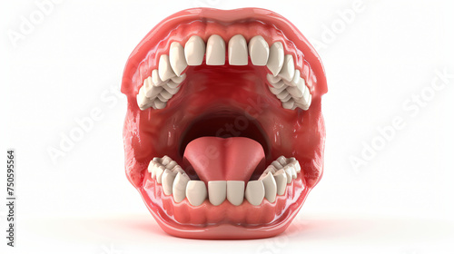 3d rendering of human teeth open mouth on white background