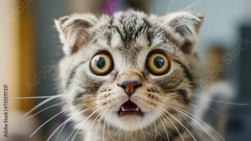 surprised cat make big eyes. American shorthair surprised cat or kitten funny face big eyes, cute, domestic, kitten, feline, Emotional surprised, kitty, wow © pinkrabbit