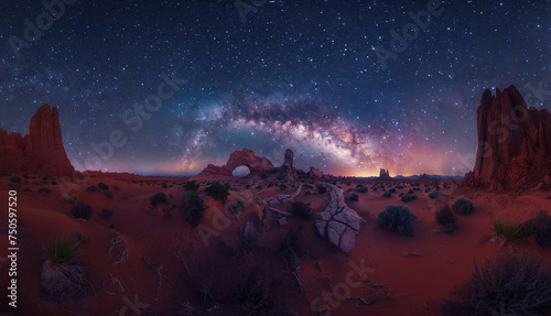 Panoramic desert night sky with Milky Way. Generative AI image photo