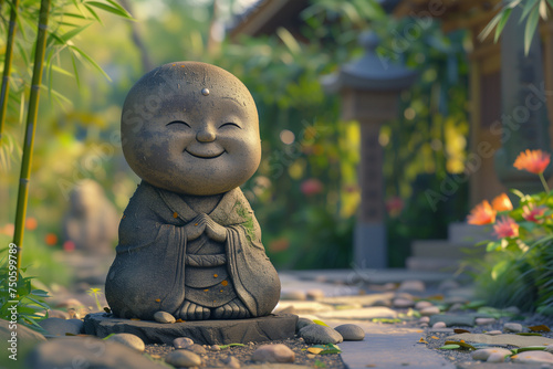 Serene Jizo statue in a tranquil Japanese garden. Generative AI image photo