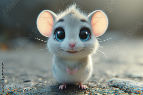 Adorable cartoon mouse with big eyes on a textured surface. Generative AI image