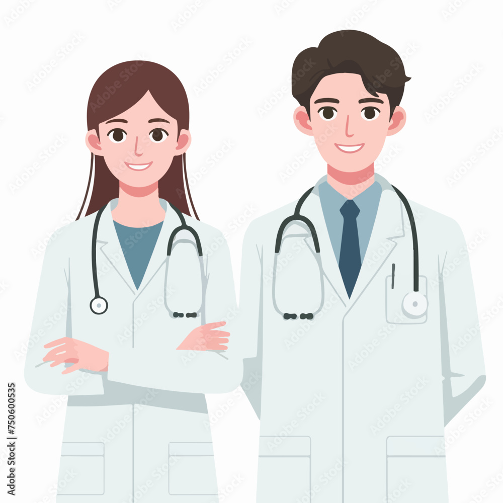illustration of flat design of young medical doctor couple illustration of flat design of young medical doctor couple