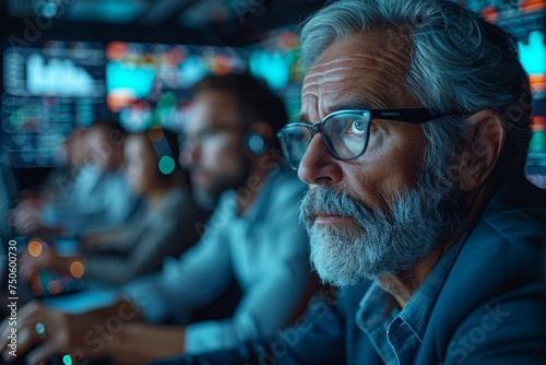 Concept of focus and concentration as the man works on his computer