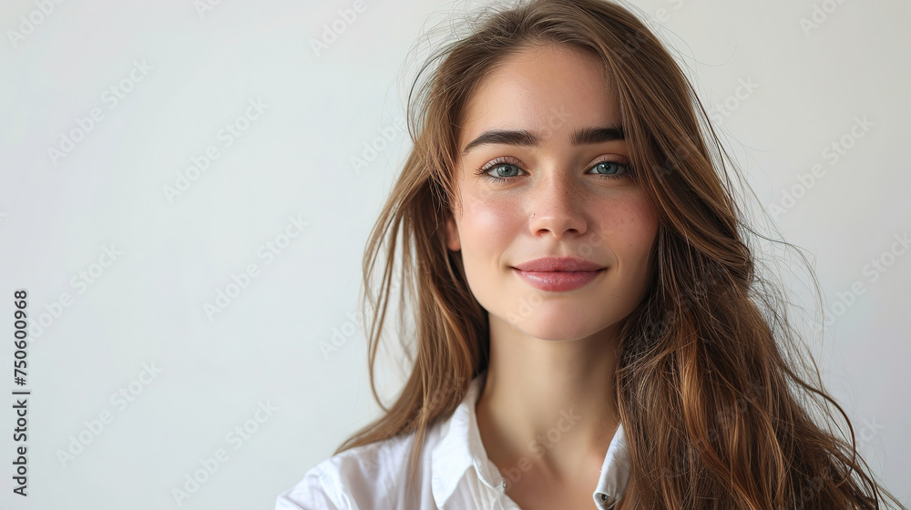 a young woman looking into the Camera with a smile isolated on clear white background a young woman looking into the Camera with a smile isolated on clear white background