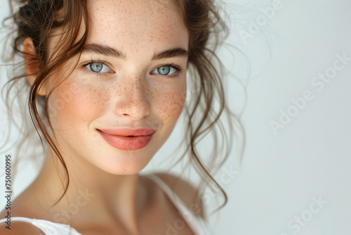 a young woman looking into the Camera with a smile isolated on clear white background 